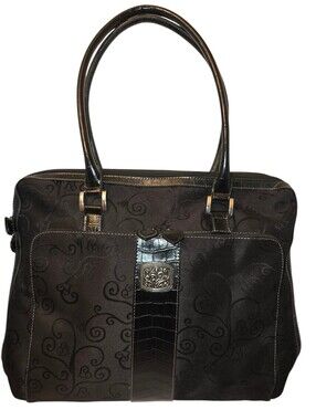 Coldwater Creek Croc Embossed Leather Like New Computer Travel Handbag Tote